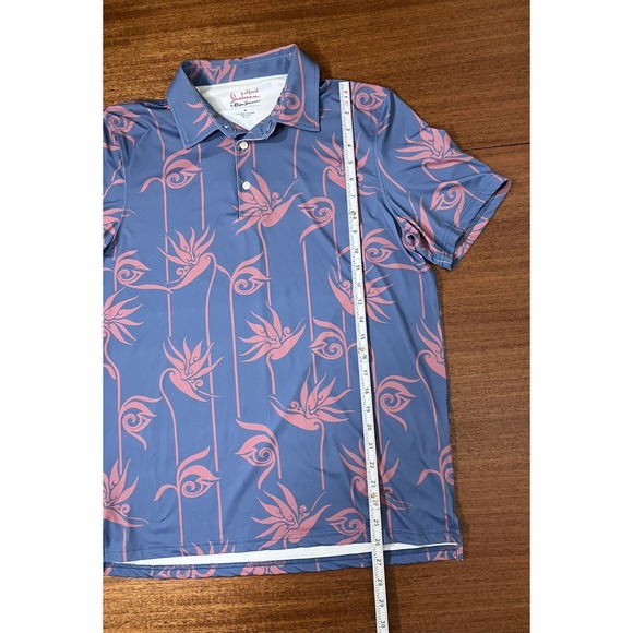 Reyn Spooner Alfred Shaheen Mens Medium Blue Pink Bird of Paradise Polo Shirt - Picture 6 of 14